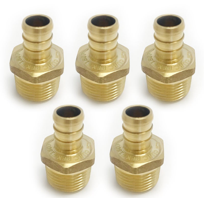 EFIELD (Pack of 5) Pex 3/4 Inch x 3/4 Inch Male NPT Adapter Brass Crimp Fittings,(PEX1807021-5PCS) - Image 2